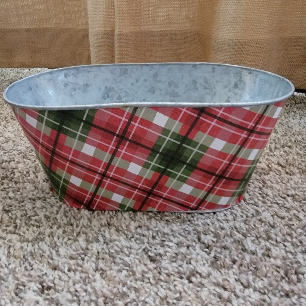 Plaid Metal Storage Bin or Planter